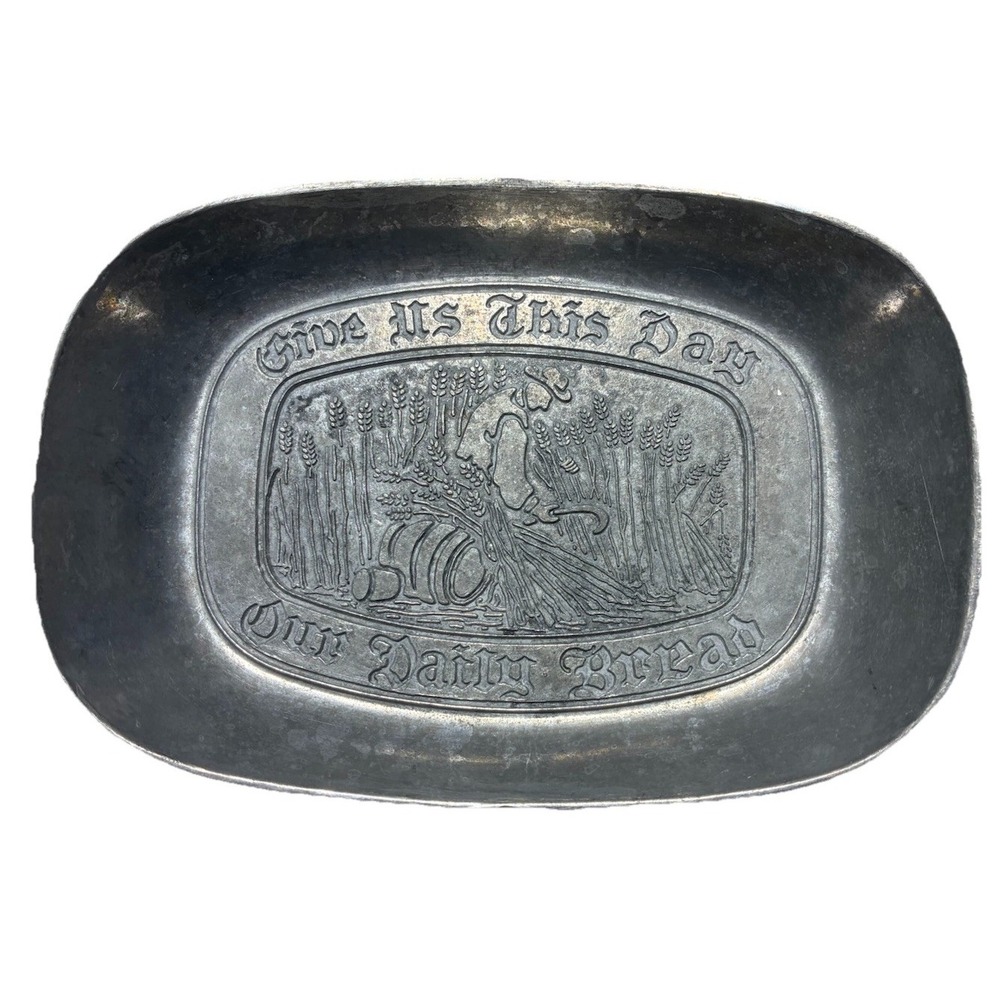 Pewter Bread Tray Give Us This Day Our Daily Bread 8x6" Taiwan Vintage‎